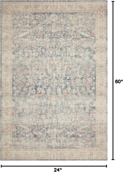 Loloi Hathaway Collection HTH-06 Blush/Multi 2'-6" x 7'-6", .25" Thick, Runner Rug, Soft, Durable, Printed, Modern, Low Pile, Non-Shedding, Easy Clean, Living Room Rug