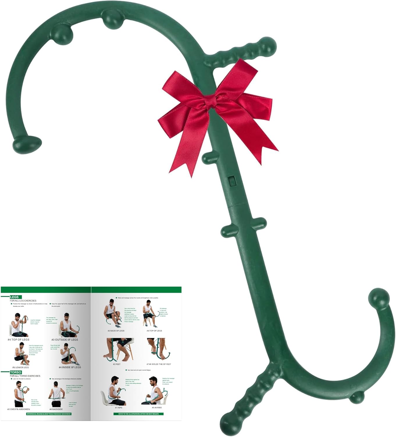 Shrdaepe 2 Pack Massage Trigger Point Cane, Body Deep Tissue, Handheld Back, Neck, Shoulder, Leg and Feet Massager Rod, Muscle Release Tool Self Massage Hook Cane Gifts for Women & Men, Blue & Green