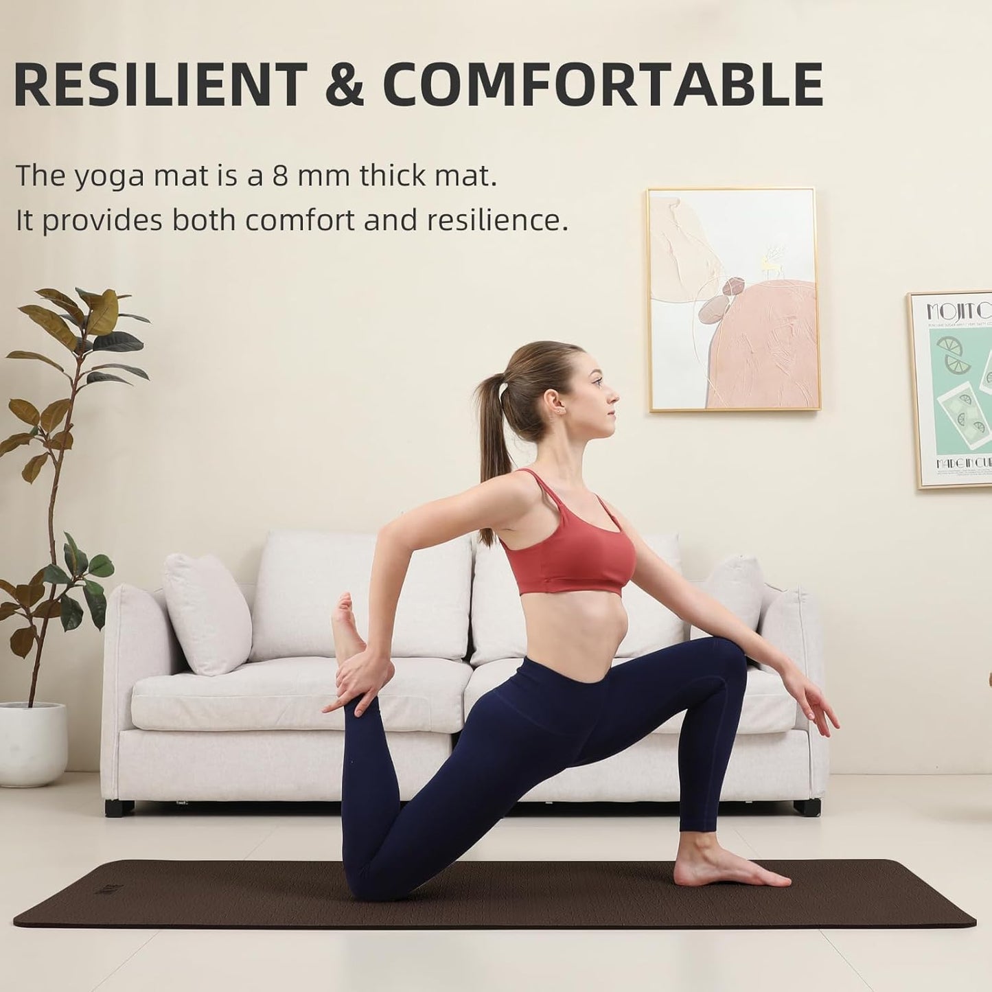 Yoga Mat Extra thick 8mm Exercise mat, Soft Lightweight TPE Fitness Mat with strap, High Elasticity, Anti-fatigue,non-slip mat for Women, Yoga, Camping, Travel, Gym & Outdoor | 72"L x 0.32"Th