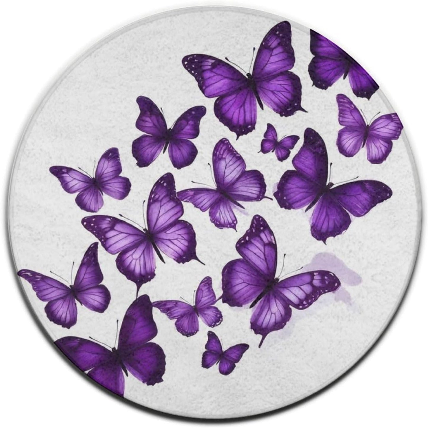 Soft Round Yoga Carpet, Office Chair Decor Round Mat for Carpet and Hardwood Floors Purple Butterfly