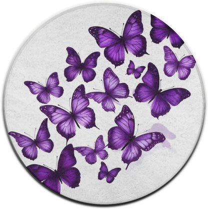 Soft Round Yoga Carpet, Office Chair Decor Round Mat for Carpet and Hardwood Floors Purple Butterfly