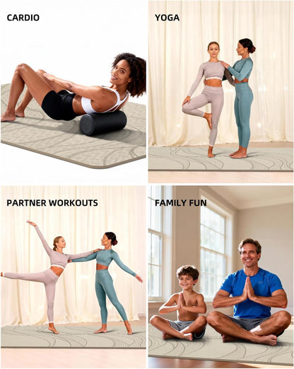 Large Yoga Mat (75.5"x47.6"x0.4"）Extra Wide & Thick 10mm, Non-Slip Exercise Mat, High-Density TPE Mat for Yoga Pilates & Home Gym Workouts
