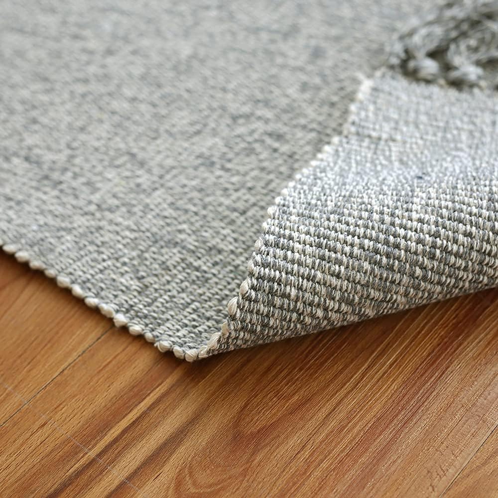 Cotton Bathroom Rug Reversible Laundry Room Rag Rug. Hand Woven Yoga mat Entryway Runner Kitchen Bathroom Bedroom Dorm (23"x80", Silver)