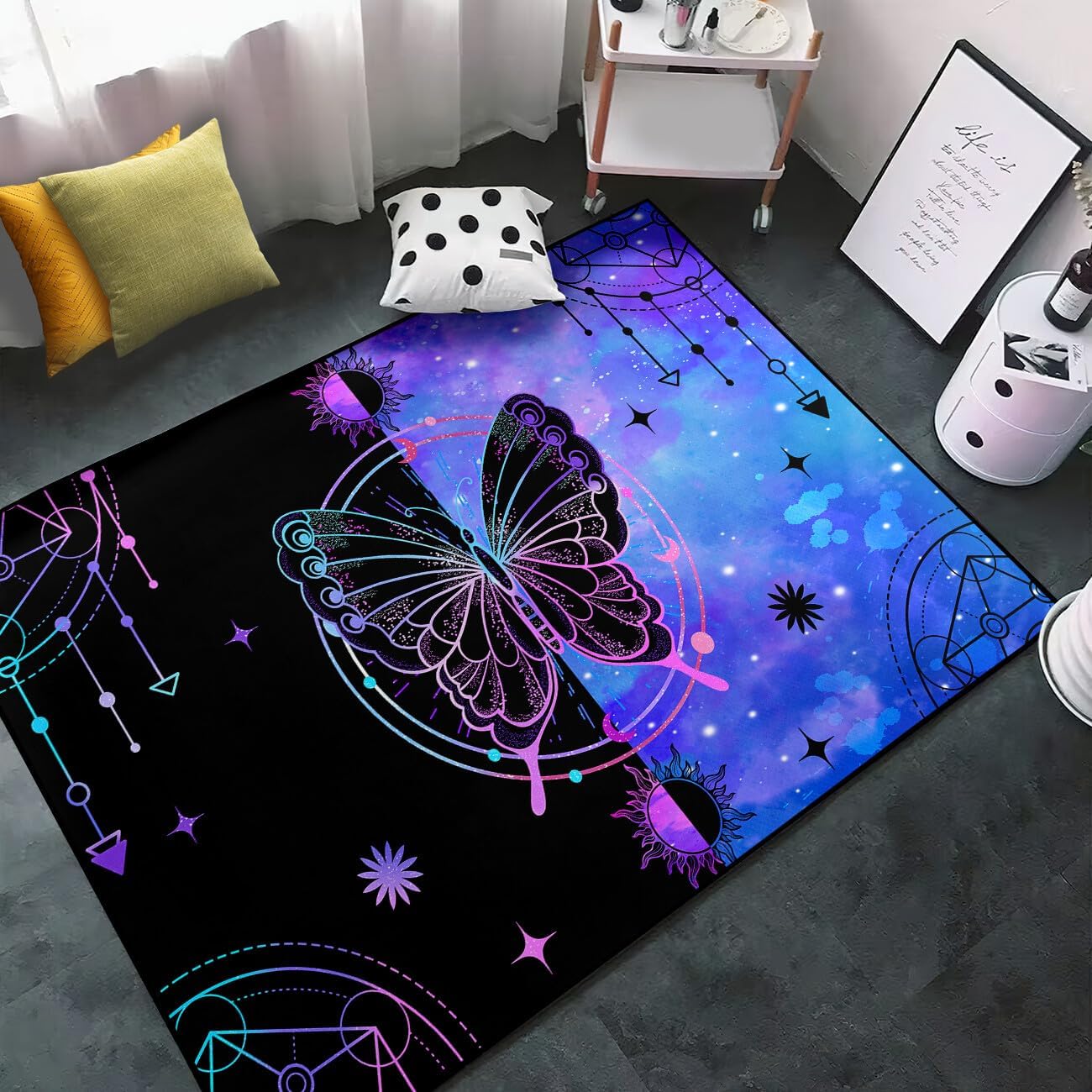 Black Girl Area Rug for Bedroom African Black Girls Floor Rugs for Living Room Playroom Cartoon Art Home Decor Soft Yoga Mats for Women Afro Purple 47" x 31" (2.7 x 3 Feet)