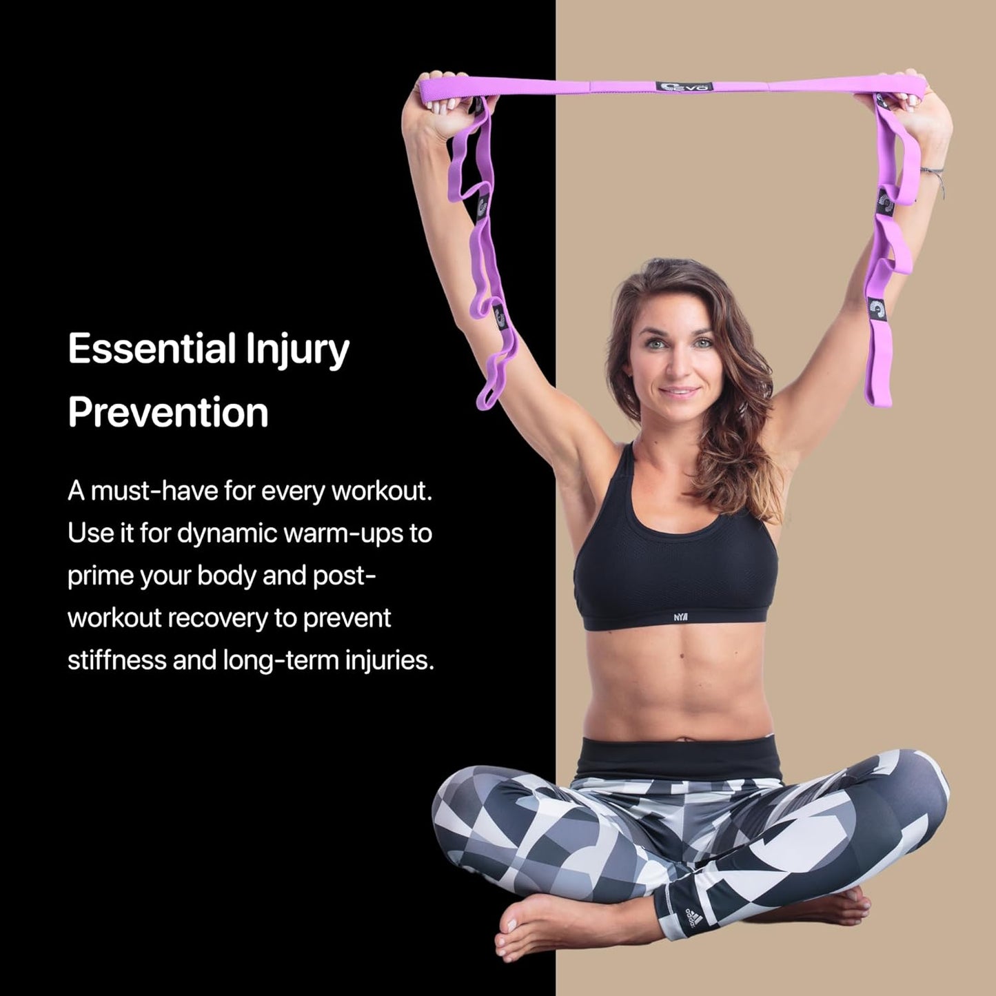 YOGA-EVO Elastic Stretching Strap with Loops for Physical Therapy - Stretch & Activate Muscles - Increase Mobility & Recovery - Soft Cotton & Spandex - Includes Carrying Pouch & Video Exercises