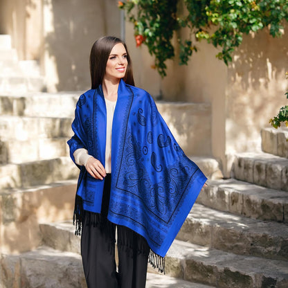 Ciormis Two Tone Silky Paisley Pashmina Shawl Scarf,Soft Women's Rave Jacquard Pashminas Wrap Scarves