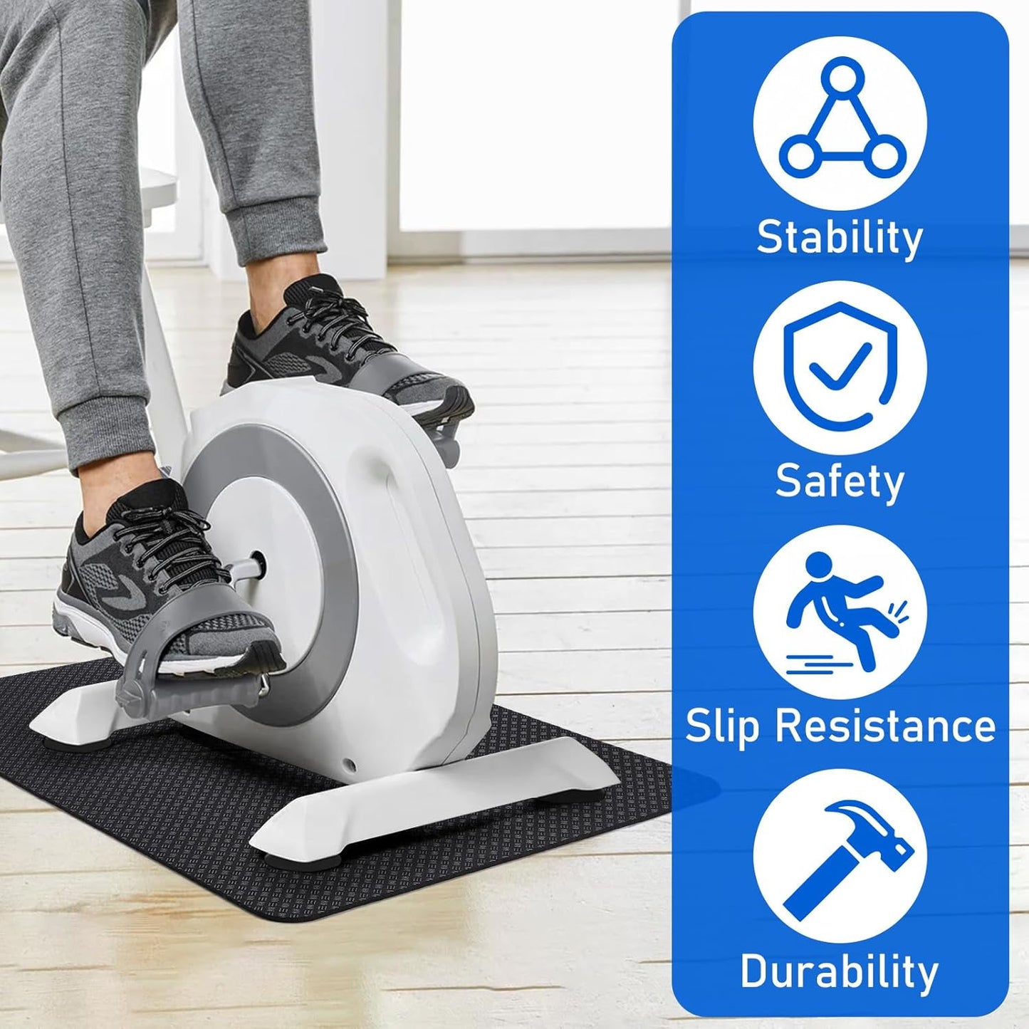 TOBWOLF Non-Slip Workout Mat for Ellipse Leg Exerciser, Ellipse Machine Mat, Exercise Mat for Under Desk Ellipticals, Suitable for Electric Seated Foot Pedal Exerciser, Stability & Floor Protection