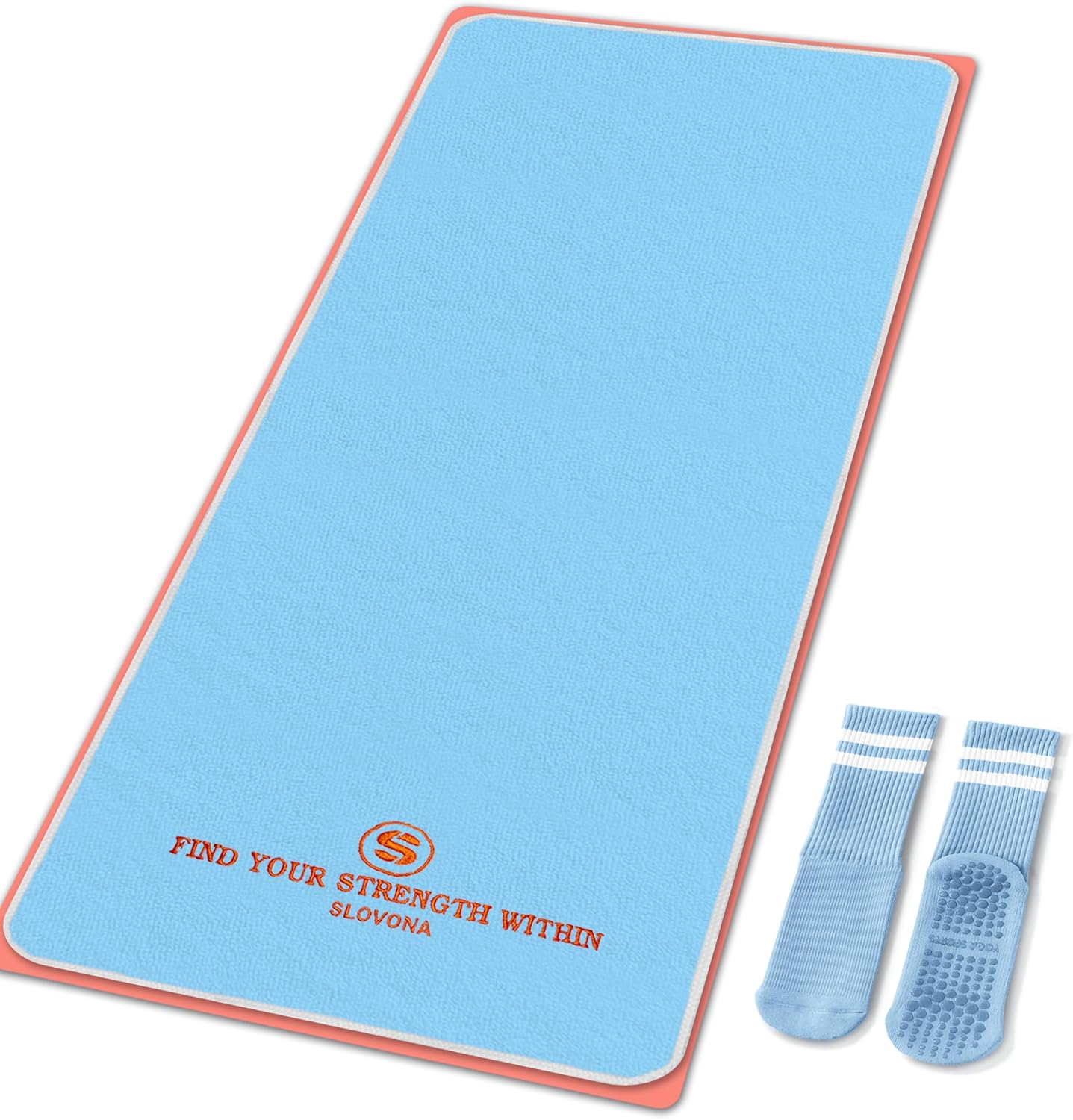 Upgraded Yoga Mat Towel with Bonus Grip Socks Elegant Embroidered Design, 1-Second Sweat Absorption & Non-Slip | Machine Washable Microfiber | Hot Yoga, Pilates | 73''*27.6'' | Orchid Purple