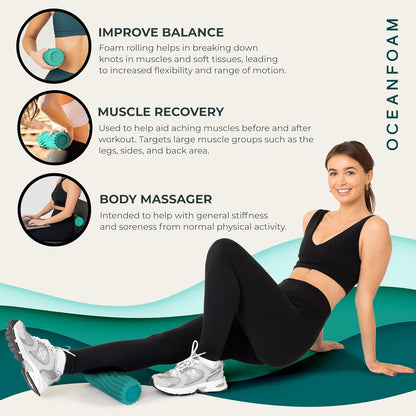 Oceanfoam Ripple Travel Foam Roller (11" x 3.35") Firm Mini Foam Roller for Physical Therapy, Deep Tissue Massage, Back Pain - High Density, Ergonomic Wave Textured - Yoga, Pilates, Exercise (Natural) - Colors A