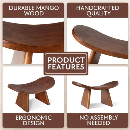 Wood Meditation Ergonomic Kneeling Bench - 16.5" x 8.3" x 7.1" Yoga, Prayer, Meditation Bench - Meditation Stool Made of Strong and Durable Mango Wood - Indoor Outdoor Meditation Seat