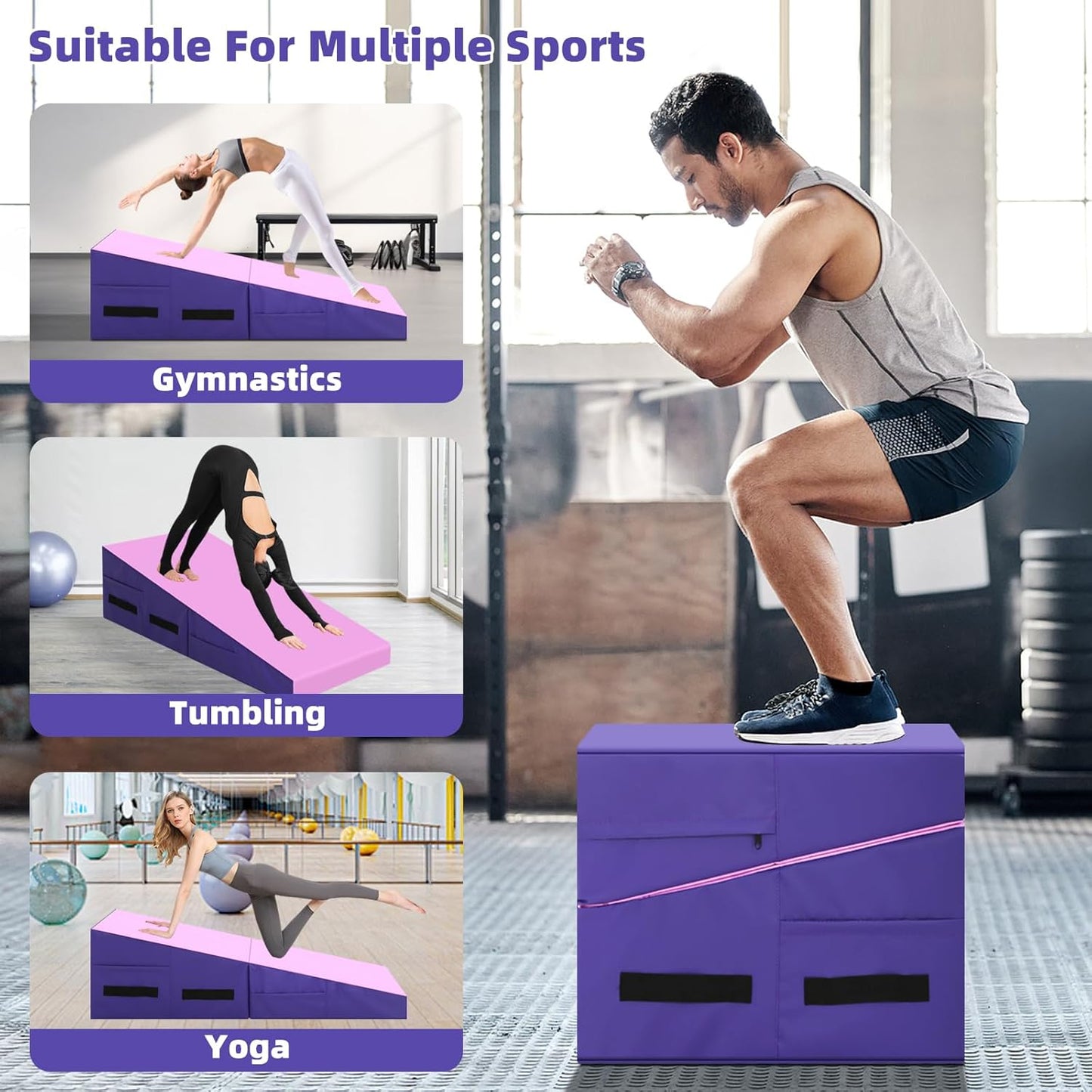 Gymnastics Mat Incline Tumbling Mats—Indoor/Outdoor Folding Cheese Wedge Mat with Non-Slip Surface & Handles for Kids Girls Home Training Exercise
