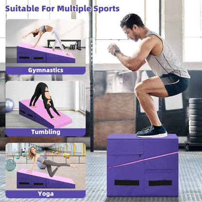 Gymnastics Mat Incline Tumbling Mats—Indoor/Outdoor Folding Cheese Wedge Mat with Non-Slip Surface & Handles for Kids Girls Home Training Exercise