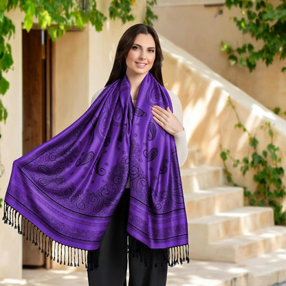 Ciormis Two Tone Silky Paisley Pashmina Shawl Scarf,Soft Women's Rave Jacquard Pashminas Wrap Scarves