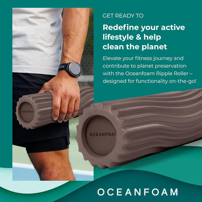 Oceanfoam Ripple Travel Foam Roller (11" x 3.35") Firm Mini Foam Roller for Physical Therapy, Deep Tissue Massage, Back Pain - High Density, Ergonomic Wave Textured - Yoga, Pilates, Exercise (Natural) - Colors A
