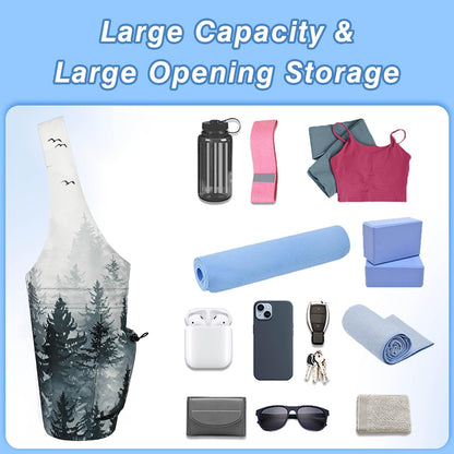 Yoga Mat Bag - Large Opening Long Tote Yoga Mat Carrier Holder Bag with Waterproof Wet Zipper Pocket and Drawstring Water Bottle Pocket - Yoga Bag Fit Most Size Mats