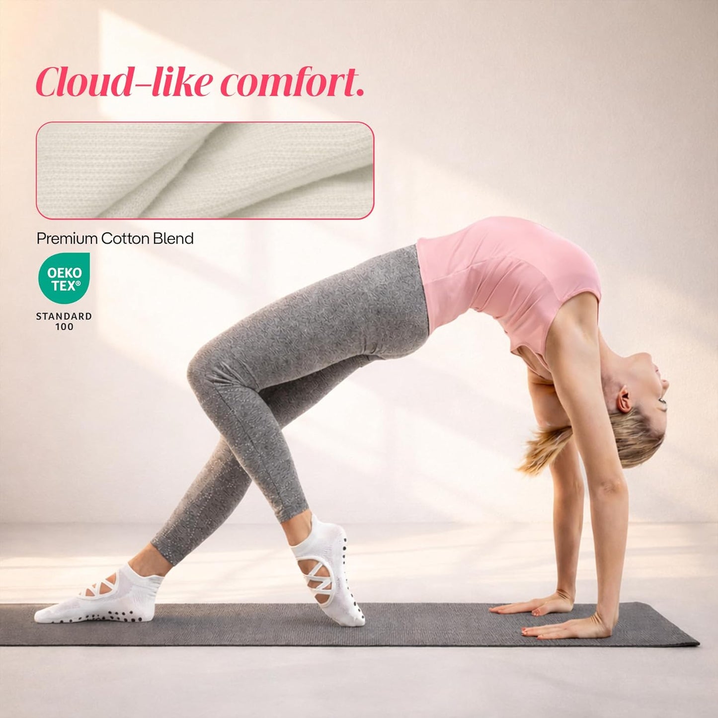 COOLMATE Pilates Socks with Grips for Women, Yoga Socks, Crew Non Slip Women for Barre, Pilates Gifts for Women - Colors A