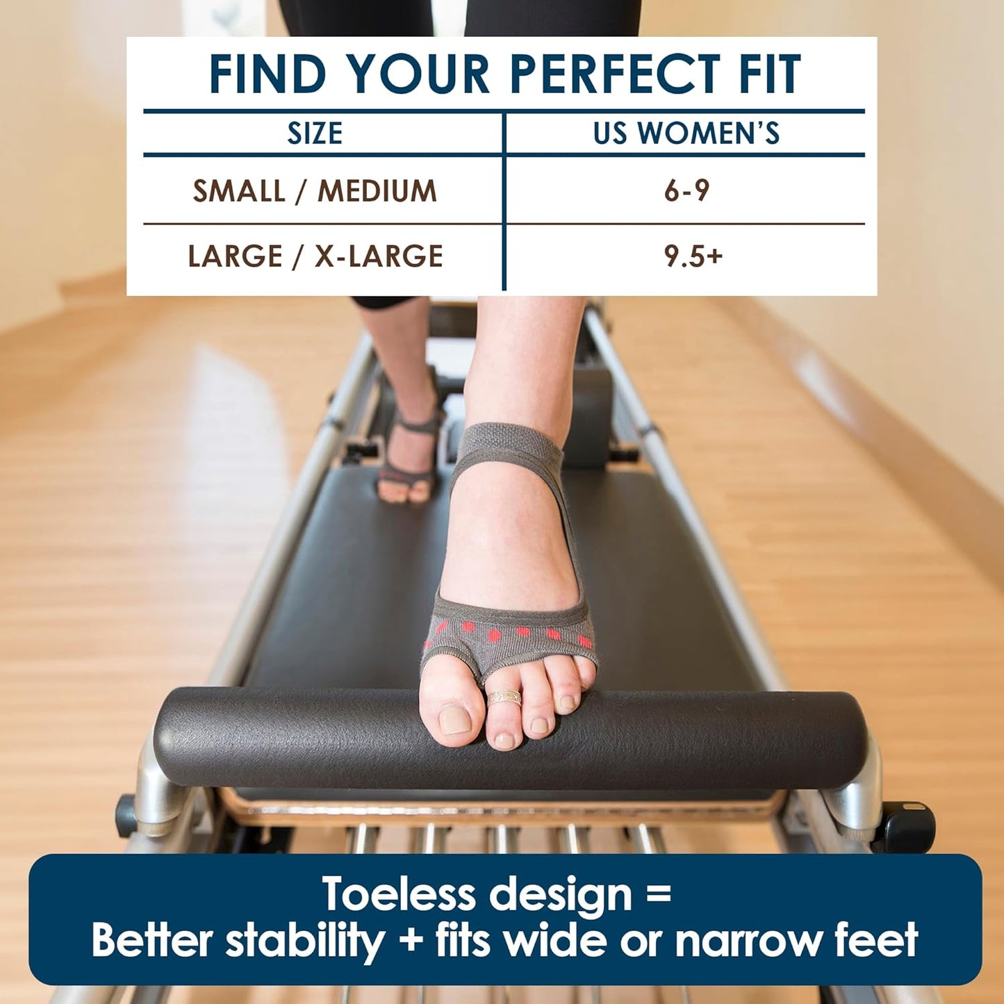 Tucketts Allegro Toeless Pilates Socks with Grips for Women, Non-Slip Open-Toe Grip Socks, Yoga, Barre, Dance, Reformer, Home