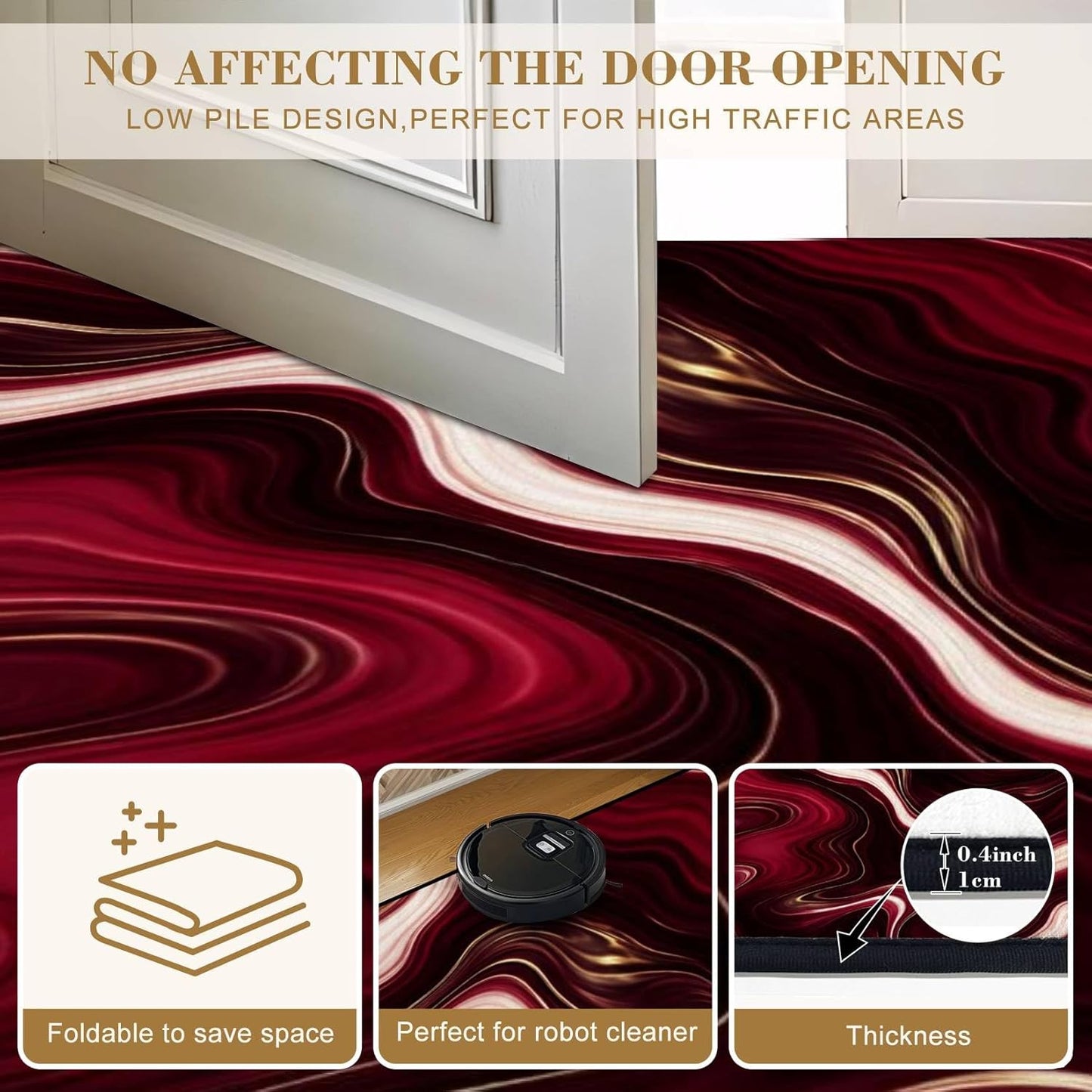 Red Black Gold Marble Decor Art Rugs Soft Non-Slip Indoor Outdoor Living Room Bedroom Kids Room Modern Home Decor Carpet Mat Yoga Mat Runner Rugs Doormat, 71x106inch(180x270cm)