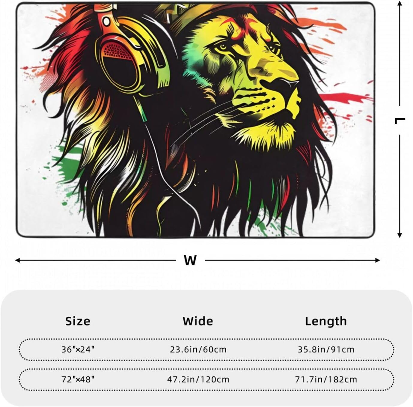 Rasta Reggae Music Jamaican Lion Super Soft Flannel Area Rug - Multi-Use Floor Mat for Bedroom, Yoga Corner & Play Spaces