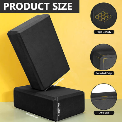 Lenwen 30 Pieces Black Yoga Blocks 9'' x 6'' x 3'' EVA Foam Non Slip High Density Dance for Stretching Pilates Meditation Accessories