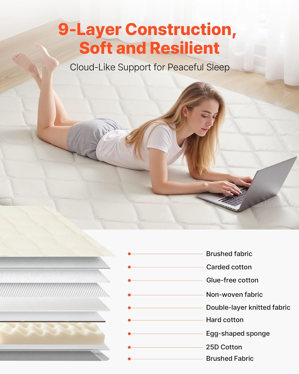 VEVOR Japanese Floor Mattress, Futon Mattress, 100% High Density Comfortable Foam, Foldable Tatami Mat with Storage Bag, Sleeping Pad for Camping Dormitory Yoga