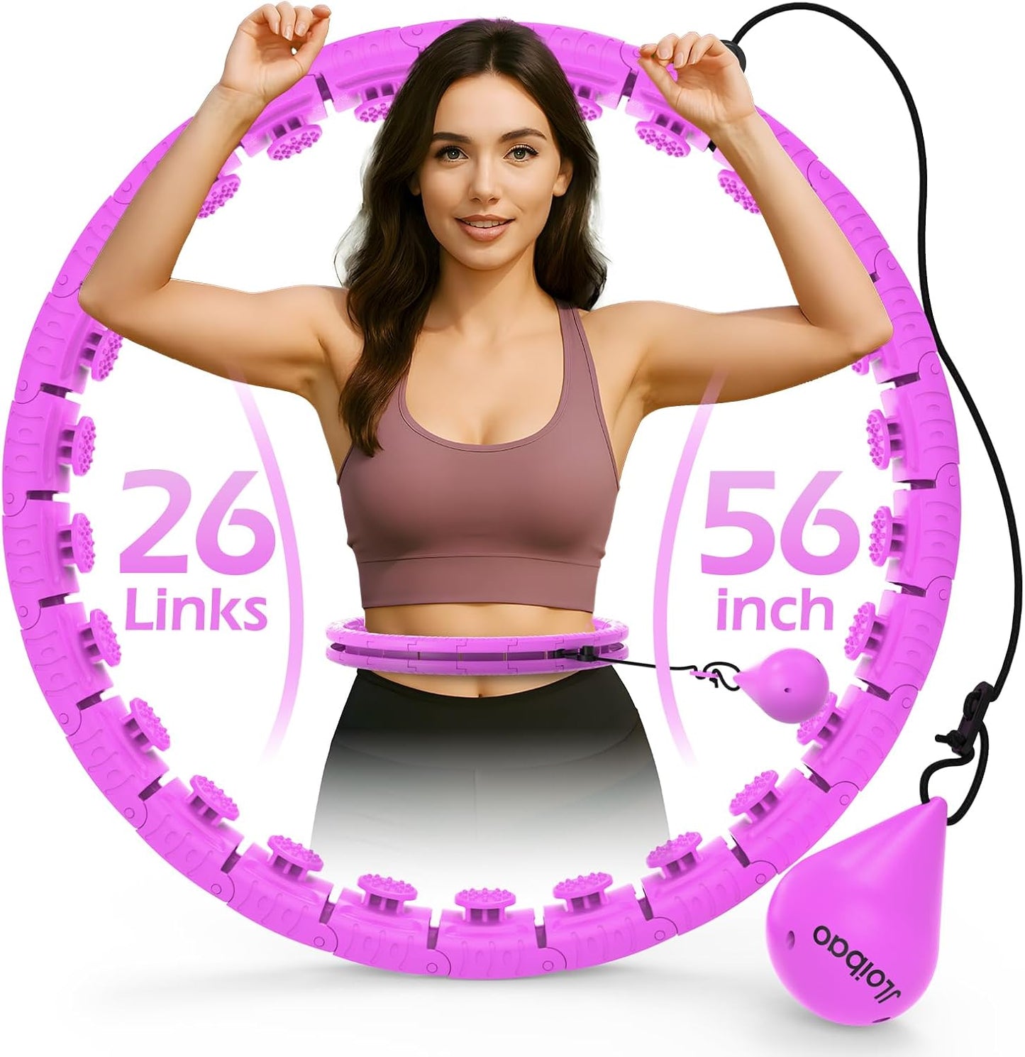 JLoibao Weighted Hula Circle with 26/32 Links(56-66 Inch) for Adults Weight Loss, Infinity Fitness Hoop Plus Size, for Women Smart Exercise Equipment