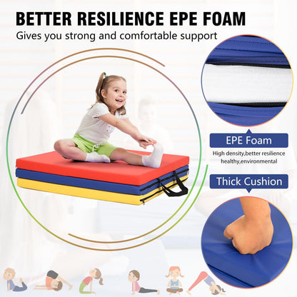 Gymnastics Tumbling Mat Portable Gymnastics Mat Foldable Tumbling Mat 2ft W 6ft L/4ft W 6ft L/4ft W 8ft L/4ft W 10ft Exercise Mat Yoga Mat with Carrying Handles for Yoga Gymnastics