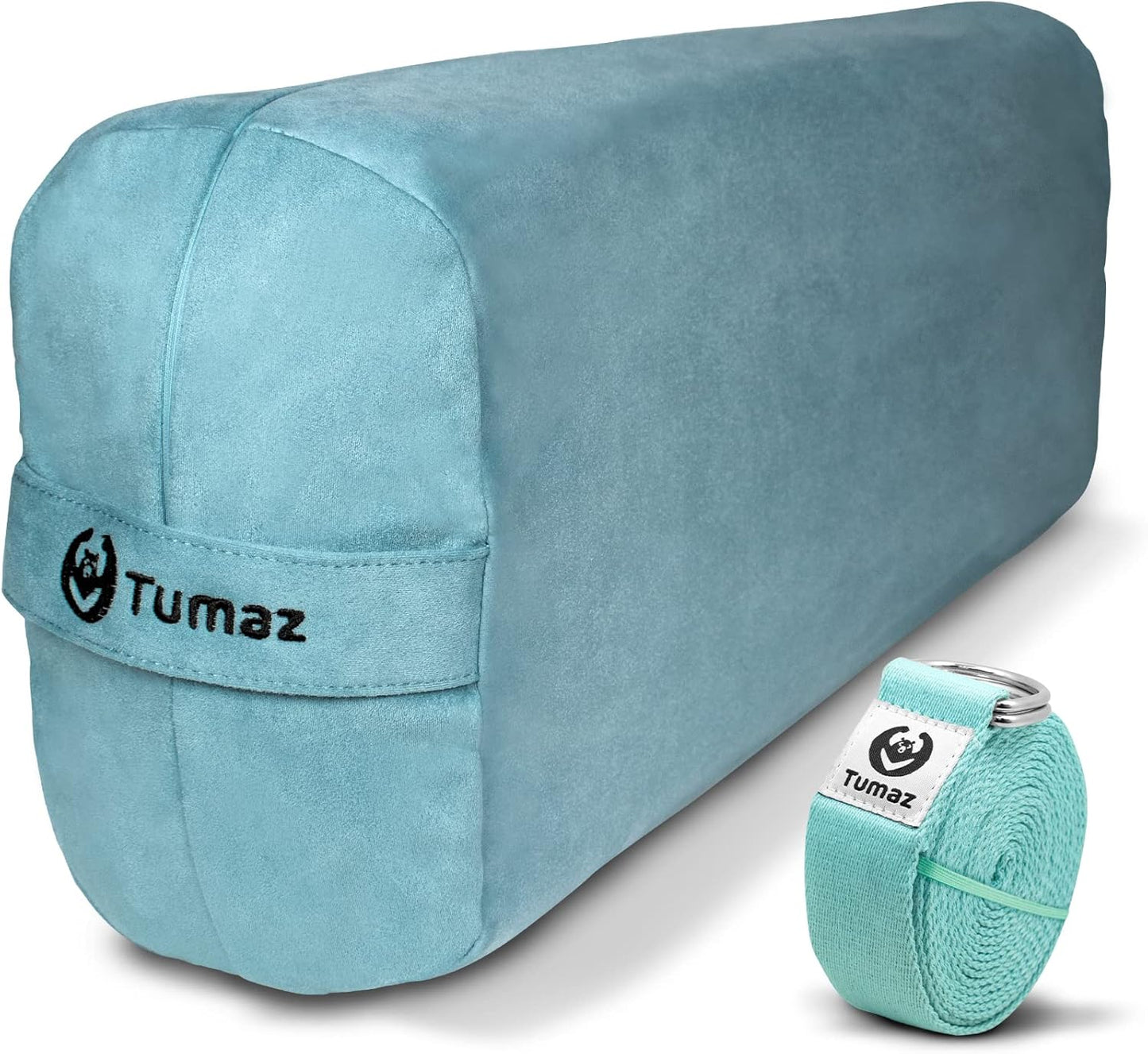 Tumaz Yoga Bolster Set - Rectangular Bolster Pillow for Restorative Yoga, Soft Meditation Pillow with Carry Handle and 8-Feet Strap, Machine Washable Cover