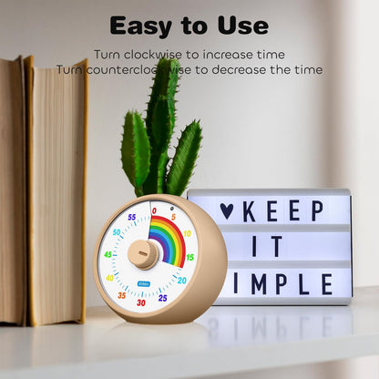 Visual Timer for Kids, 60-Minute Countdown Timer for Classroom Office Kitchen, Desk Timer Kids Time Management Tools with Silent Operation, Pomodoro Time Rainbow Pattern (Pink)