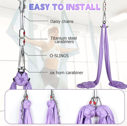 Aerial Silks Kit & Aerial Yoga Hammock - 11Yd Premium Fabric with Hardware - Easy Setup for Flying Yoga, Aerial Swing & Fitness - Supports Up to 14ft Rigging