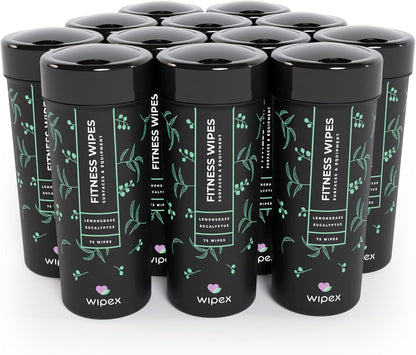 Wipex Fitness Equipment Wipes | Clean Gym Equipment, Yoga Mats, Peloton Bike Cleaner, Exercise Machine Wipes | Lemongrass, Eucalyptus, 75 Ct Canister