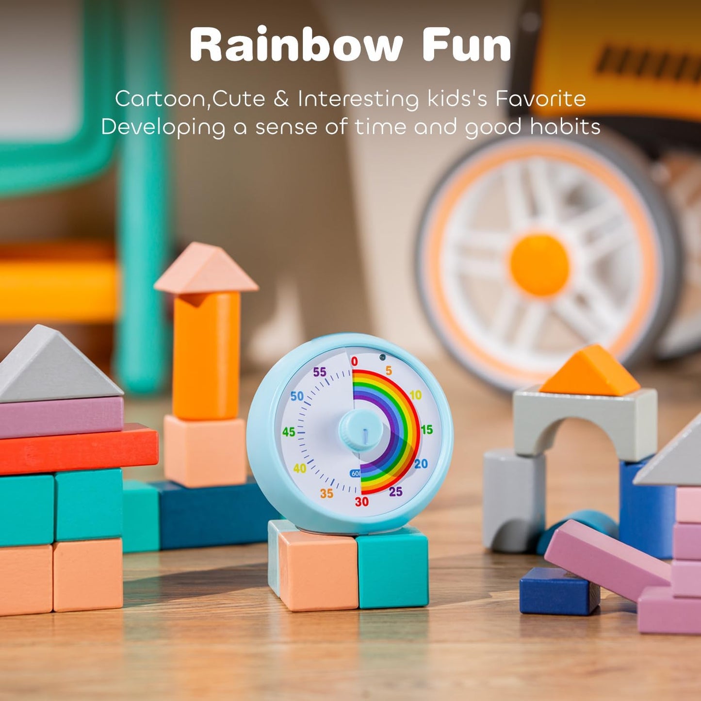 Visual Timer for Kids, 60-Minute Countdown Timer for Classroom Office Kitchen, Desk Timer Kids Time Management Tools with Silent Operation, Pomodoro Time Rainbow Pattern (Pink)