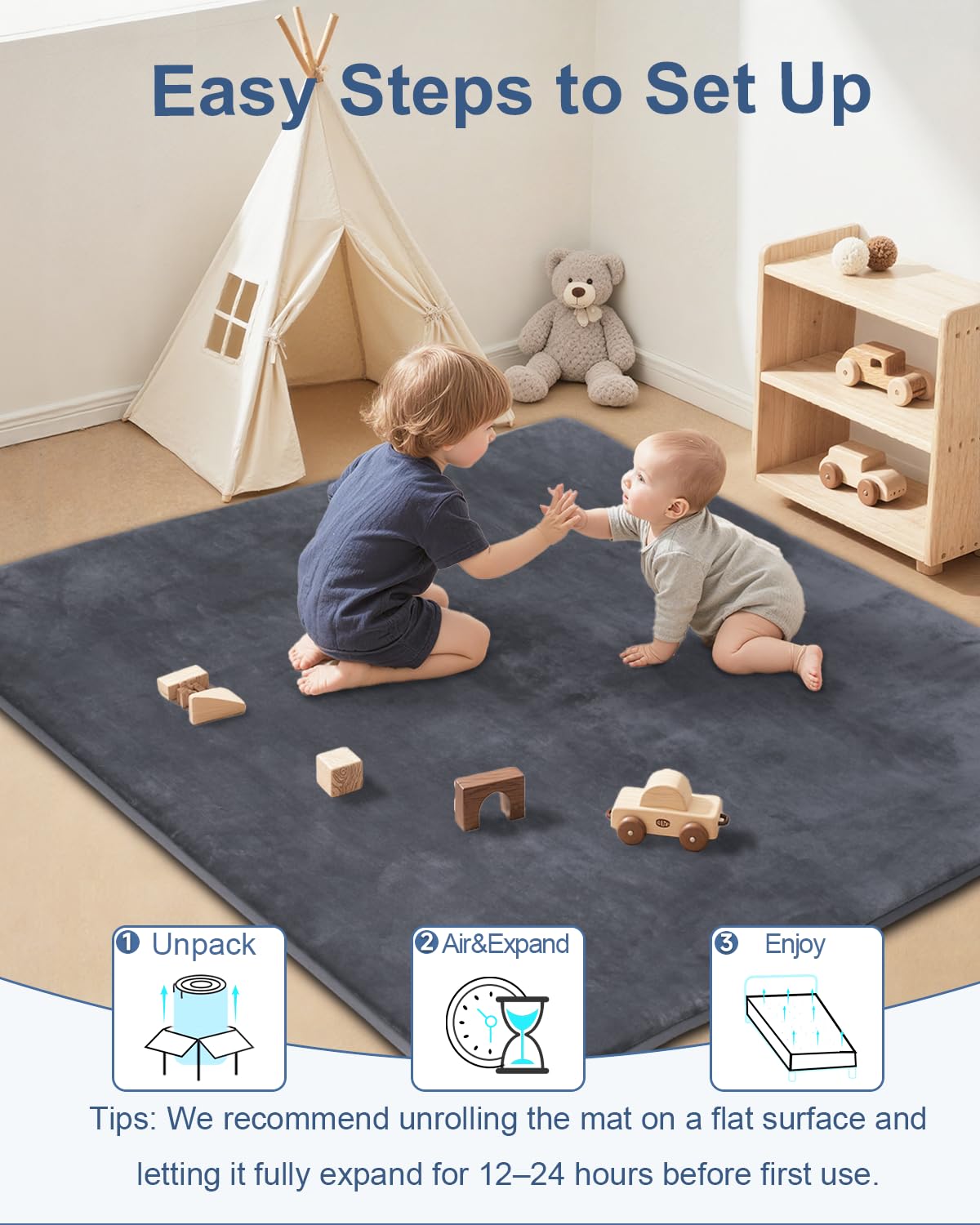 Large Thick Baby Play Mat for Floor,Padded Foam 59x79 Playpen Mat,Soft Support&Plush Feel Nursery Kids Rug,Non Slip for Toddler,Infants,Kids Playroom,Yoga,Baby Crawling,Tummy Time (Light Grey)