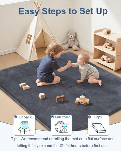 Large Thick Baby Play Mat for Floor,Padded Foam 59x79 Playpen Mat,Soft Support&Plush Feel Nursery Kids Rug,Non Slip for Toddler,Infants,Kids Playroom,Yoga,Baby Crawling,Tummy Time (Light Grey)
