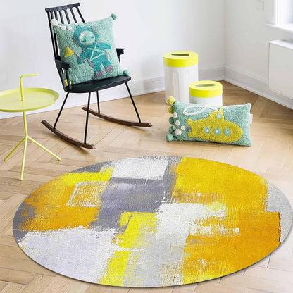 Orange Round Area Rug for Living Room 6 ft Abstract Modern Contemporary Rug Carpet Floor Mat Yoga Mat for Boys Girls Playroom Home Decor 6 ft