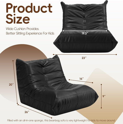 Hobestluk Giant Bean Bag Chair Lazy Floor Sofa, Memory Foam Fireside Sofa for Adults, Big Beanbag Faux Leather Armless Chair for Living Room Bedroom Dorm Office (Brown, Single)