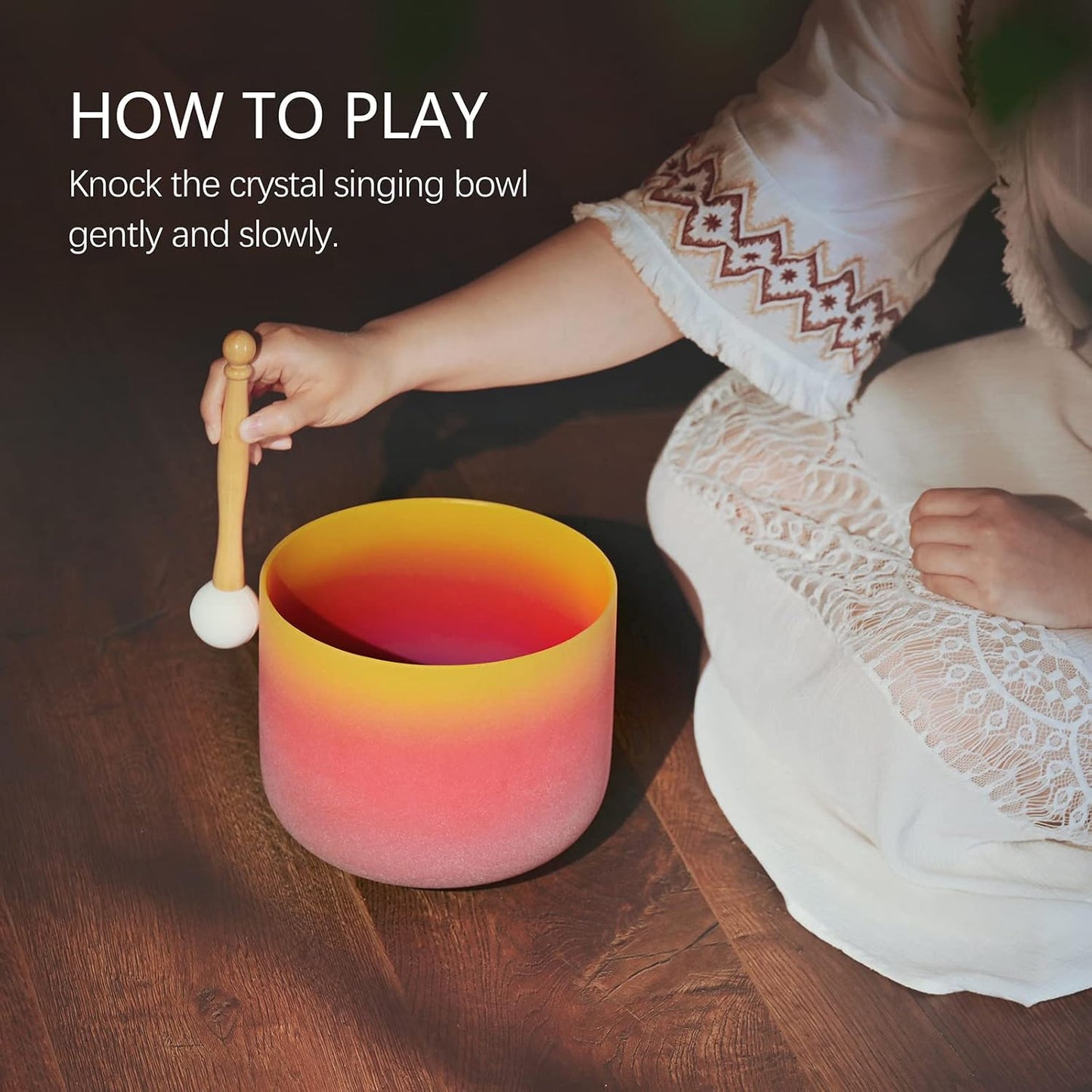 CVNC 440HZ 8 Inch Rainbow Colored A Note Third-Eye Chakra Frosted Quartz Crystal Singing Bowl for Sound Healing and Meditation