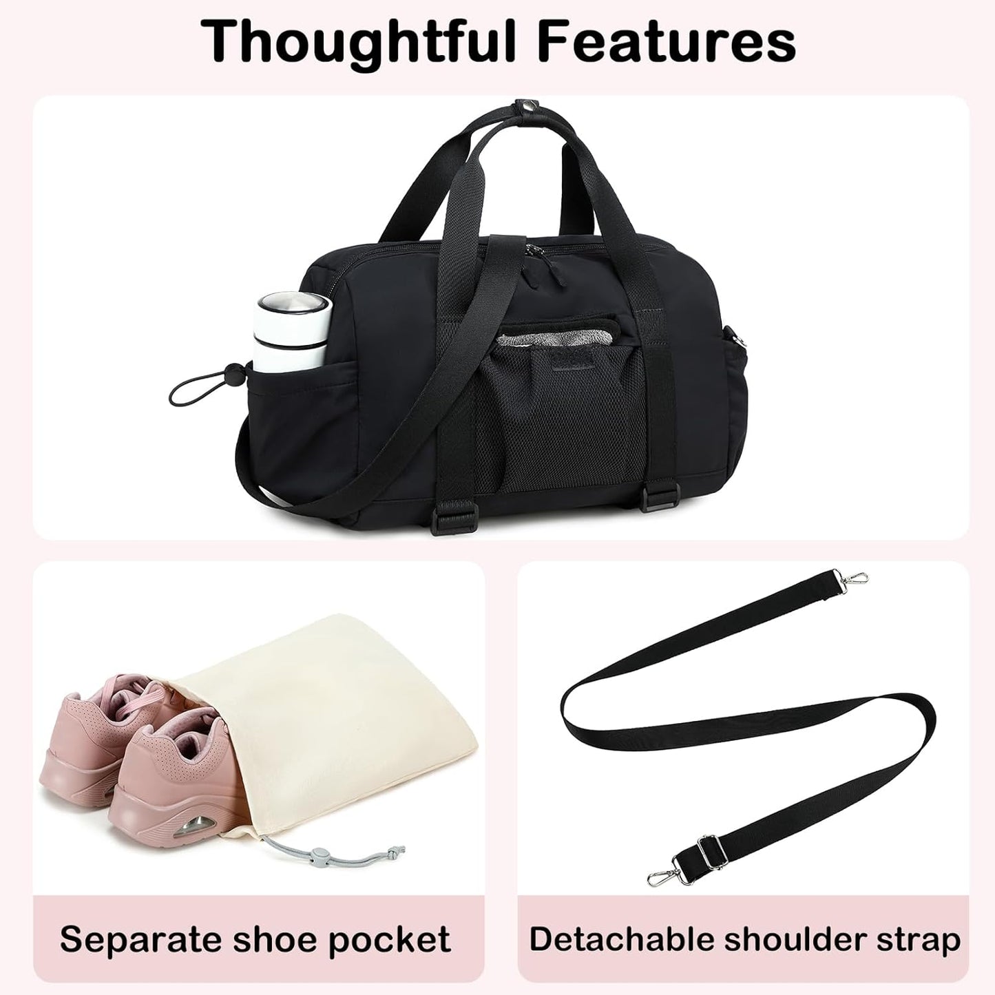 LEDAOU Small Gym Bag for Women, Mini Duffle Bag with Yoga Mat Holder Lightweight Carry On Sports Bag with Separate Shoe Pocket and Wet Pocket Duffel Bags Dance Yoga Workout Bag (Pink)