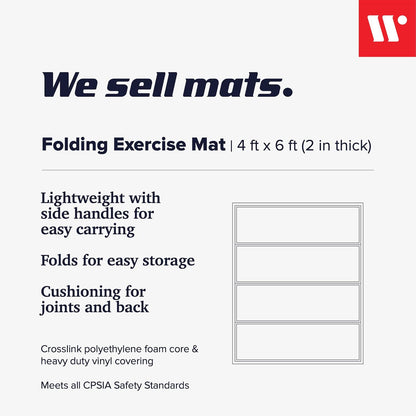 We Sell Mats - 4 ft x 6 ft x 2 - Personal Fitness & Exercise Mat for Home Workout - Lightweight and Folds for Carrying – All Purpose Gym Mat – Thick Mat for Yoga, Pilates, Stretches, Floor Exercises