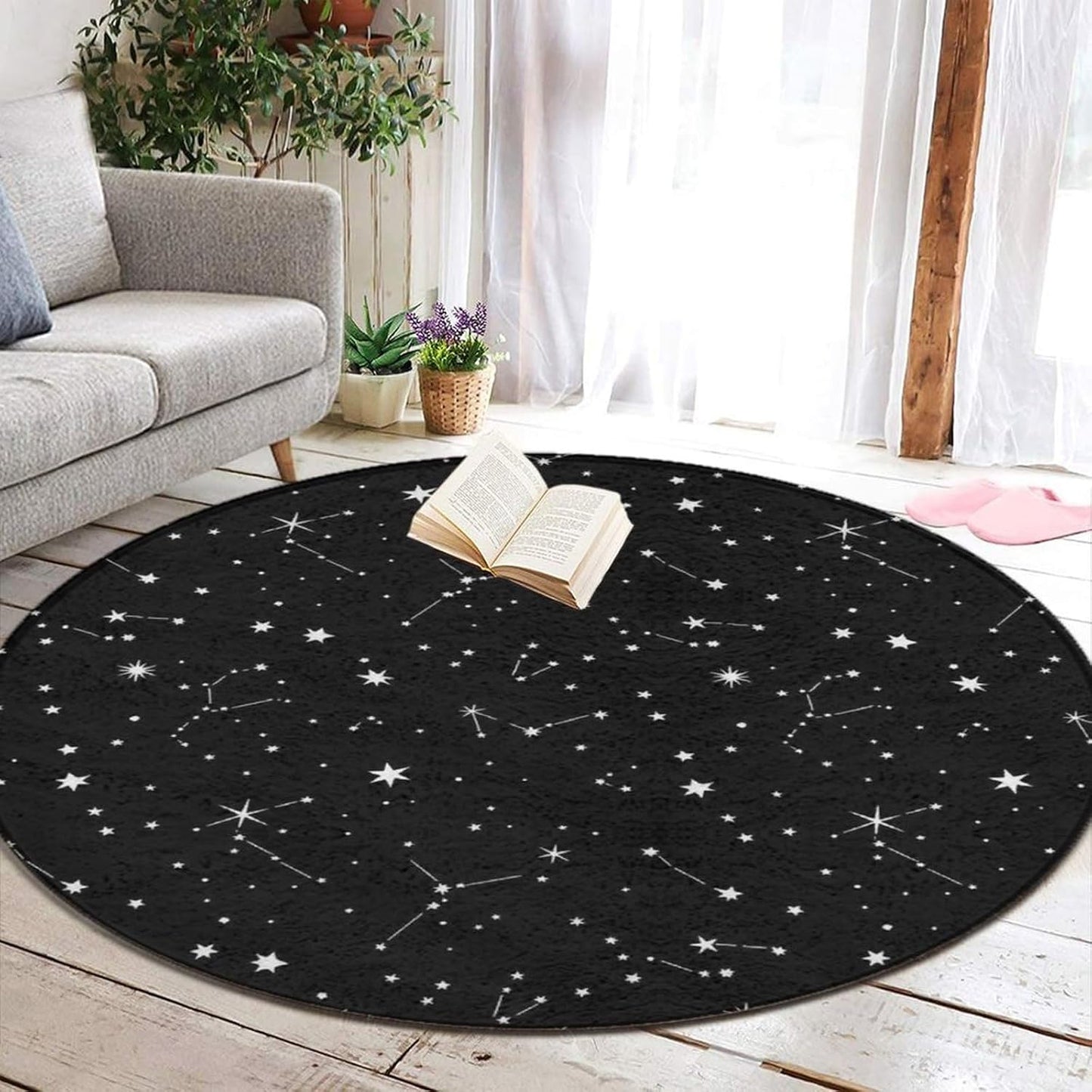 Soft Round Yoga Carpet, Large Home Decor Mat, Non-Slip Machine Washable Kitchen Office Circle Rug Compatible with Cool Norse Viking Vegvisir Runic Compass