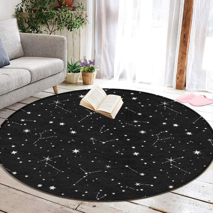 Soft Round Yoga Carpet, Large Home Decor Mat, Non-Slip Machine Washable Kitchen Office Circle Rug Compatible with Cool Norse Viking Vegvisir Runic Compass