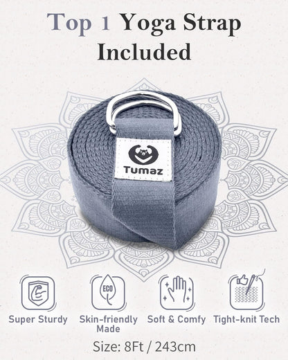 Tumaz Yoga Bolster Set - Rectangular Bolster Pillow for Restorative Yoga, Soft Meditation Pillow with Carry Handle and 8-Feet Strap, Machine Washable Cover