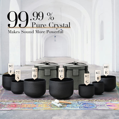 CVNC 432Hz 7-12 Inch Crystal Singing Bowl Set of 7 with 2 Pcs Carrying Case Bag, Frosted Quartz Crystal Sound Bowls for Chakra, Sound Therapy, Meditation Energy