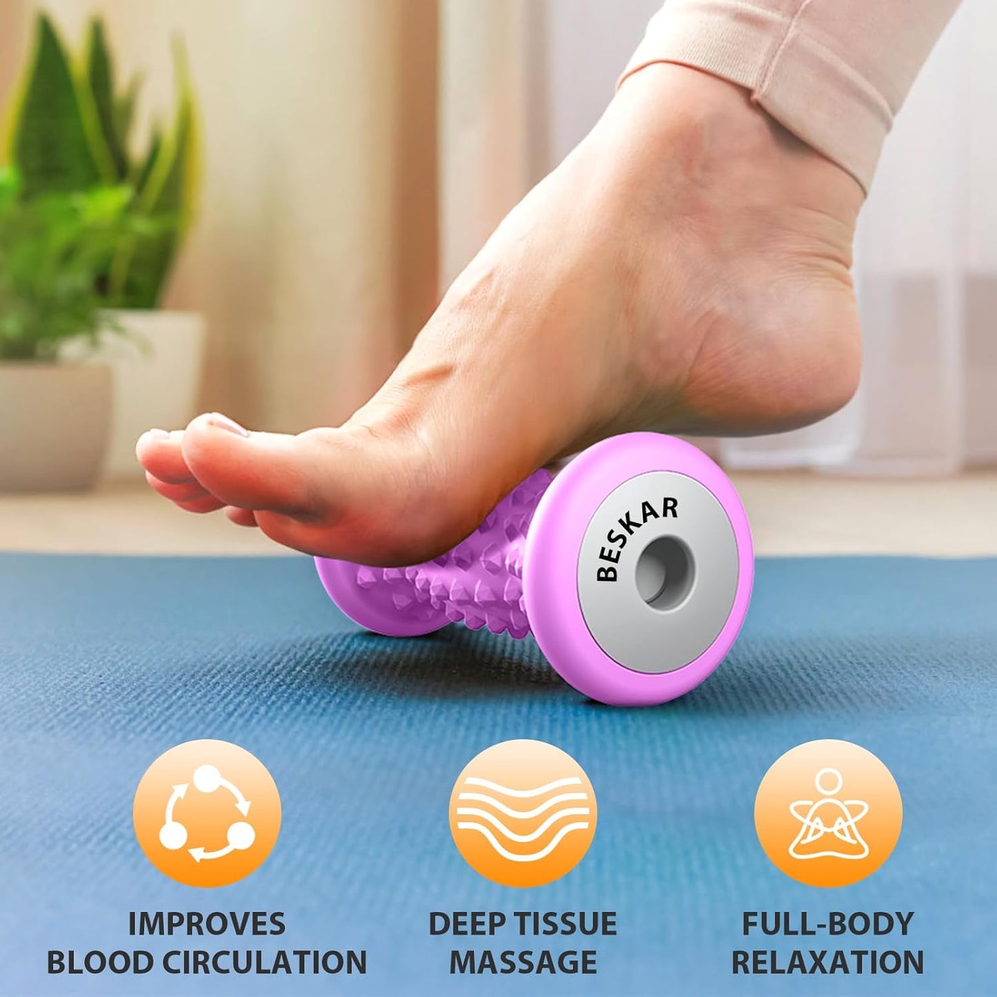 BESKAR Foot Massager Roller for Plantar Fasciitis Relief, Portable, Deep Tissue Muscle Massage, Foot Arch and Heel Pain, Reflexology Tool