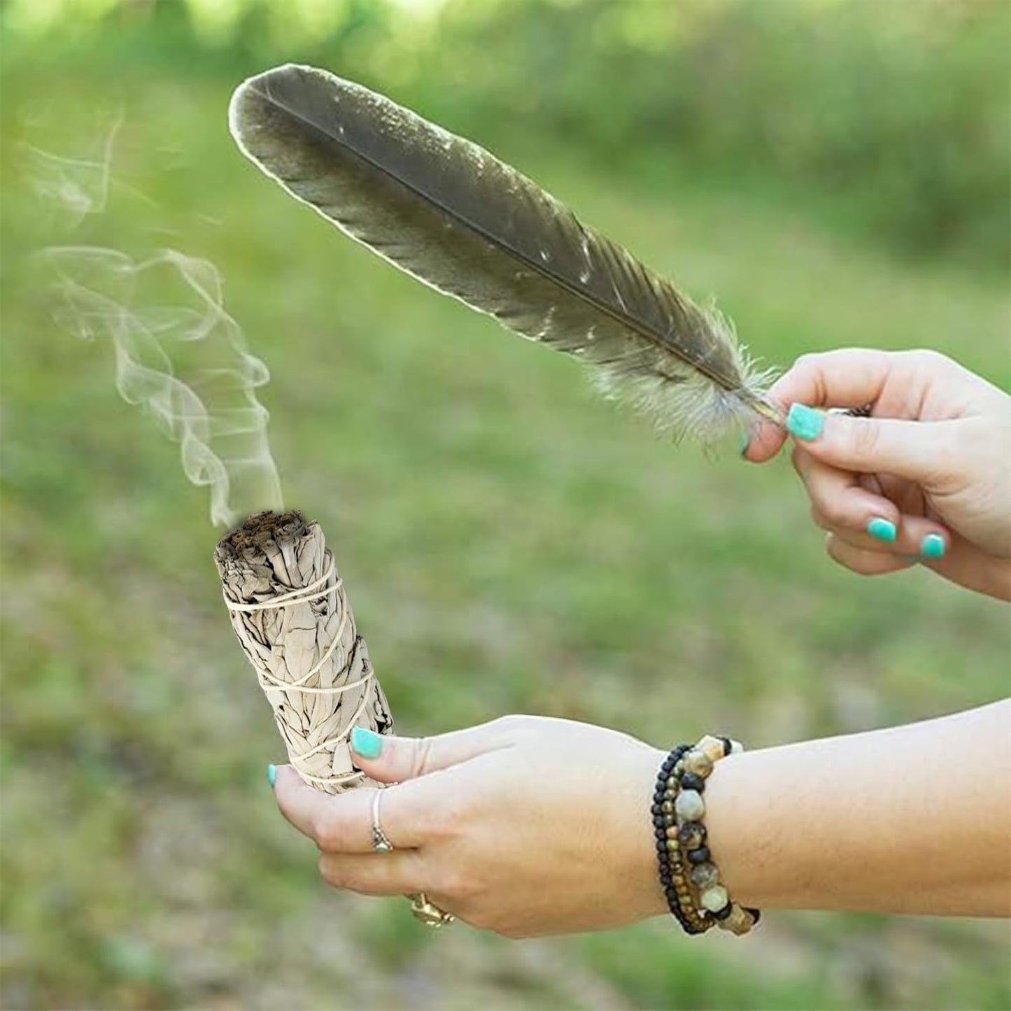 Ancient VEDA Organic Smudge Kit – Yerba Santa, Palo Santo, Sweetgrass Braid, Feather & Smudge Guide | Home Cleansing Kit for Meditation, Yoga, Energy Healing & Gift (Starter Kit, Yerba Santa Sage)