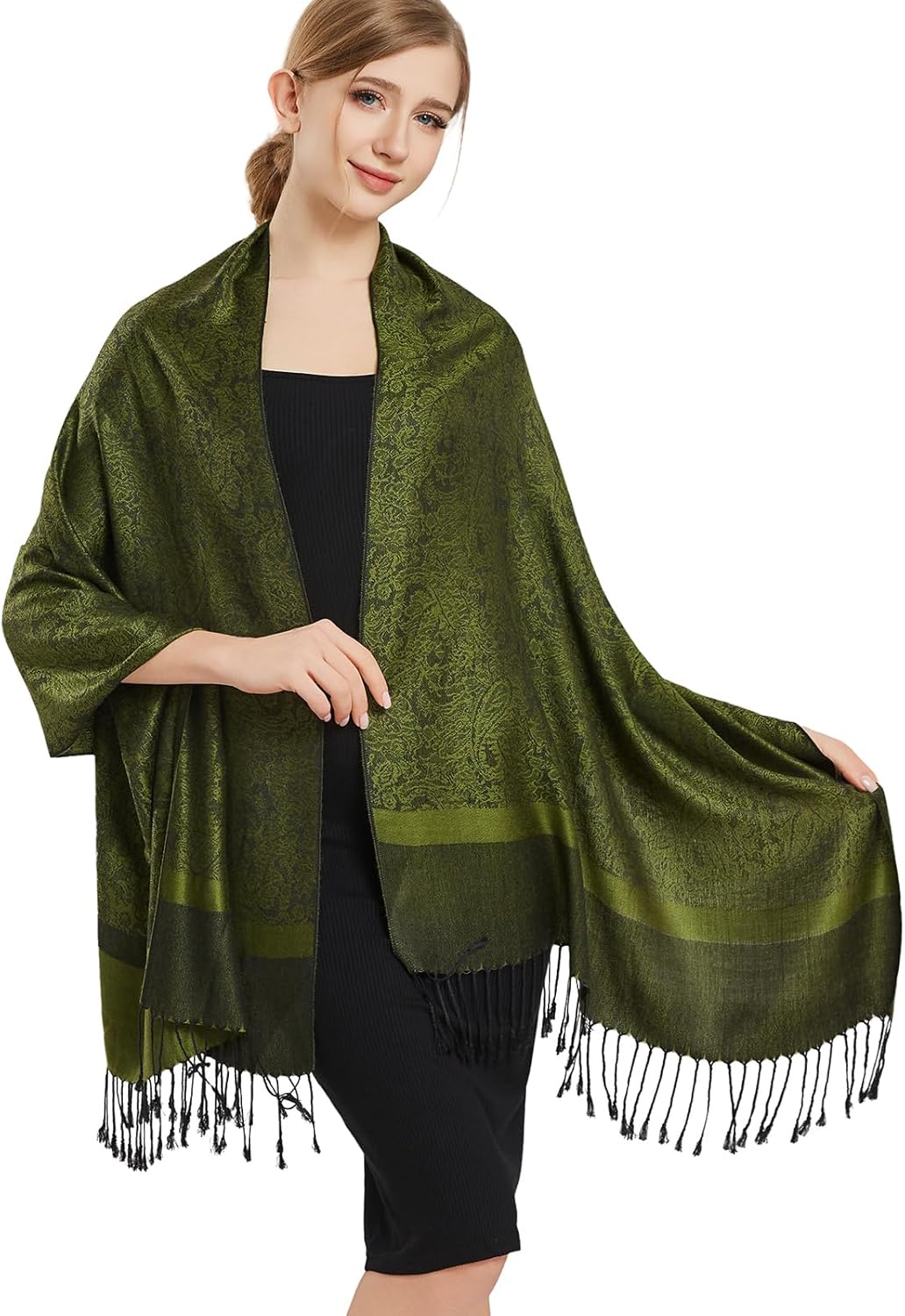 vimate Silky Paisley Pashmina Shawl Scarf-Women's Soft Double-side Jacquard Pashminas Wrap for Evening Dress Travel Shawl