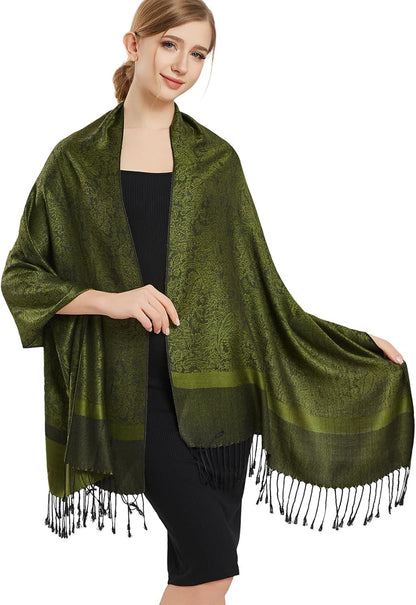vimate Silky Paisley Pashmina Shawl Scarf-Women's Soft Double-side Jacquard Pashminas Wrap for Evening Dress Travel Shawl