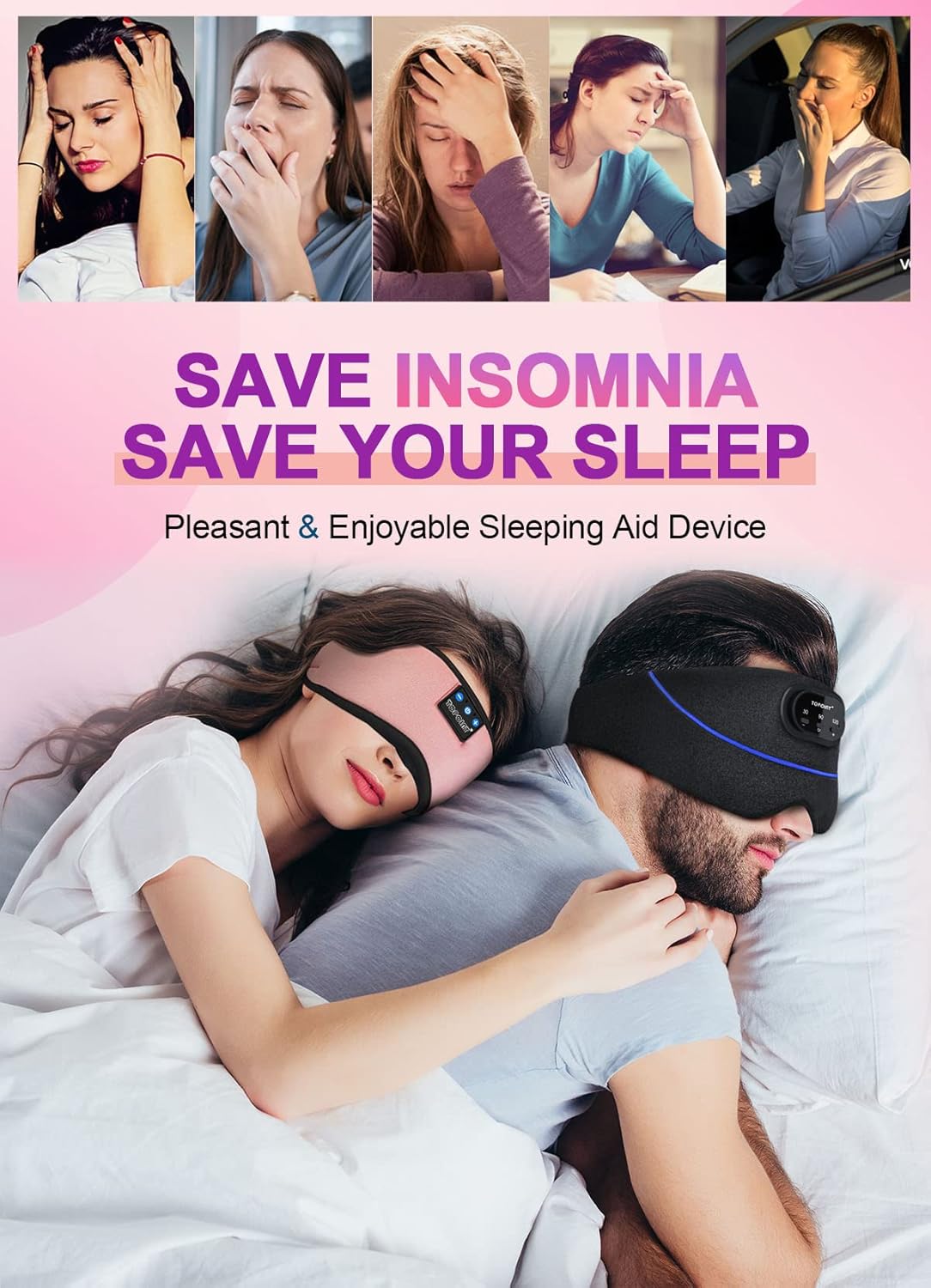 TOPOINT Sleep Mask with Headphones Bluetooth 5.4 Wireless, Sleep Headphones Earphones Earbuds with Microphone HD Speakers Music, Blackout Eye Mask for Sleeping Travel Meditation Men Women Cool Gadgets