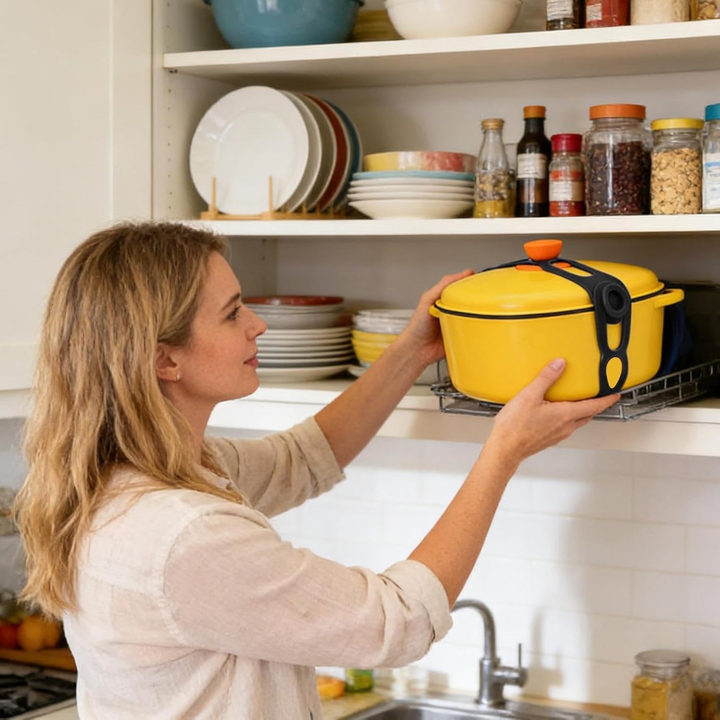 Multipurpose Silicone Strap for Slow Cooker Lid, Elastic and Reusable Closure, Silicone Pot Lid Fixing Strap – For Lunch Box, Yoga Mat, Kitchen, Storage