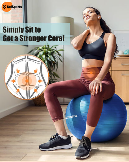 GalSports Stability Ball for Core Training & Physical Therapy – Anti-Burst, Slip-Resistant Yoga Ball for Home Gym, Pilates, Balance & Posture Improvemen